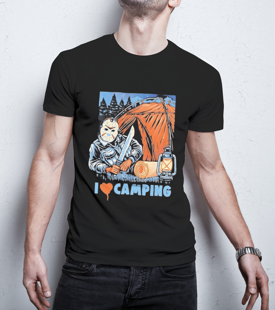 Jason Voorhees I Love Camping Knife Lantern Tent Iconic Horror T-Shirt
