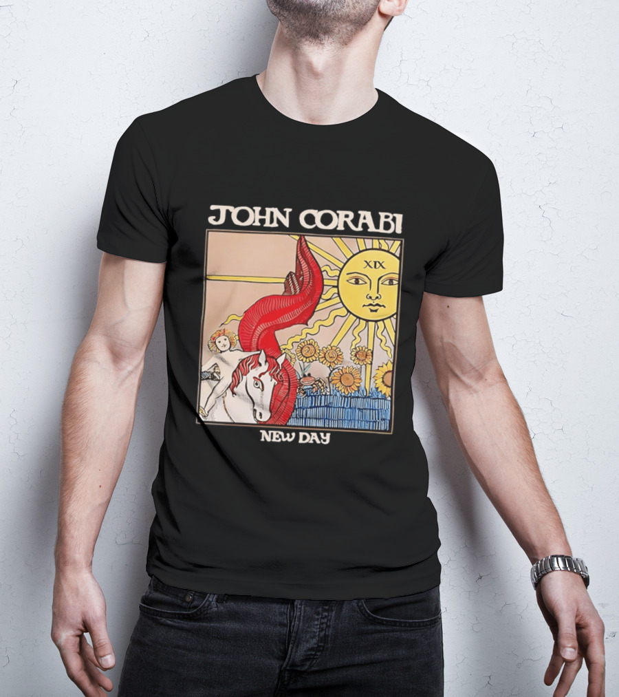 John Corabi New Day The Sun XIX Tarot Card Rider And Sunflowers T-Shirt