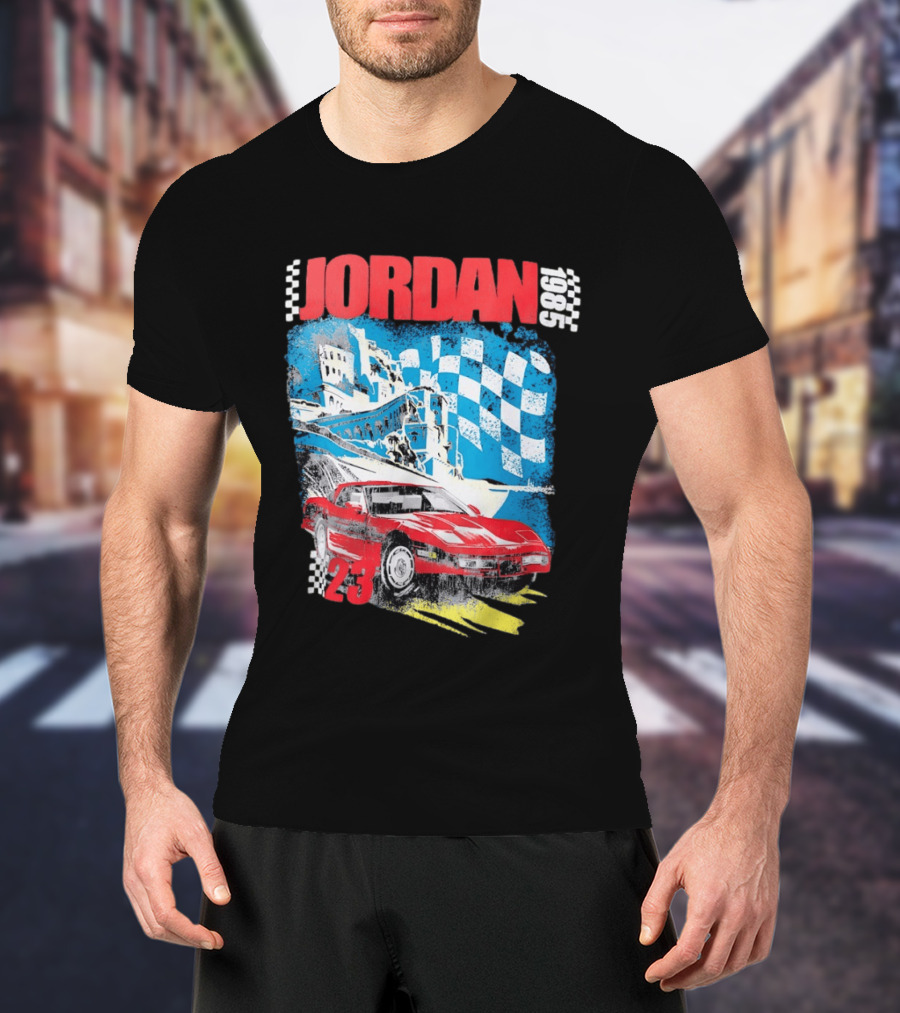 Jordan 1985 23 Chevrolet Corvette C4 Race Car Checkered Flag Racing T-Shirt
