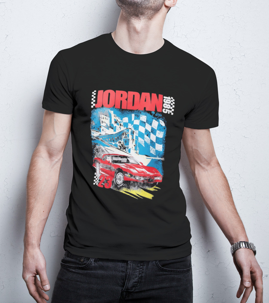 Jordan 1985 23 Chevrolet Corvette C4 Race Car Checkered Flag Racing T-Shirt