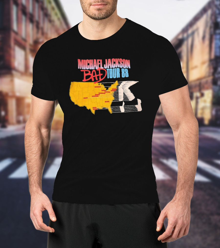 Michael Jackson BAD Tour 88 USA Map T-Shirt