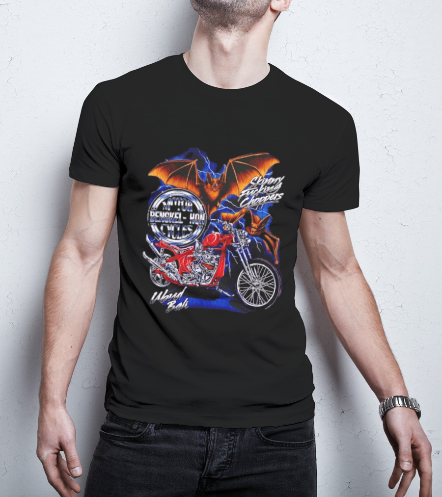 Jhon Cycles Motor Bengkel Skinny Choppers Ubud Bali Motorcycle With Bats T-Shirt