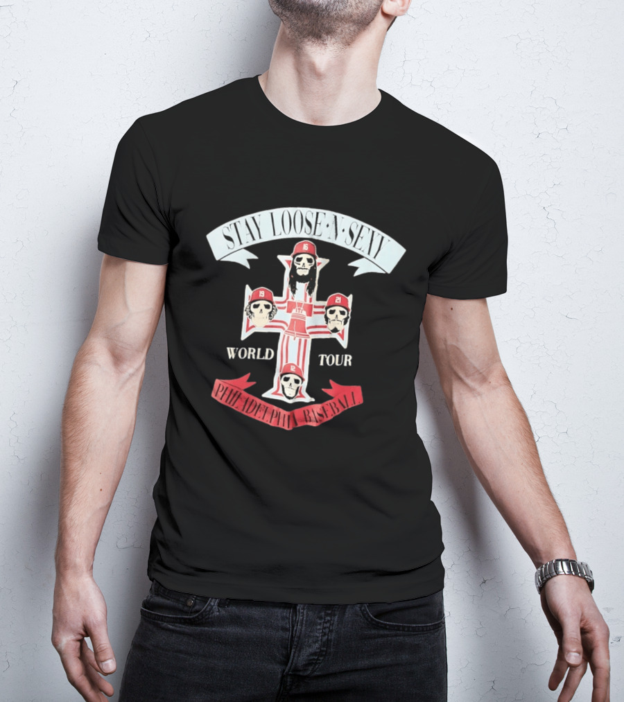 Stay Loose N Sexy Philadelphia Phillies Baseball Skull World Tour T-Shirt