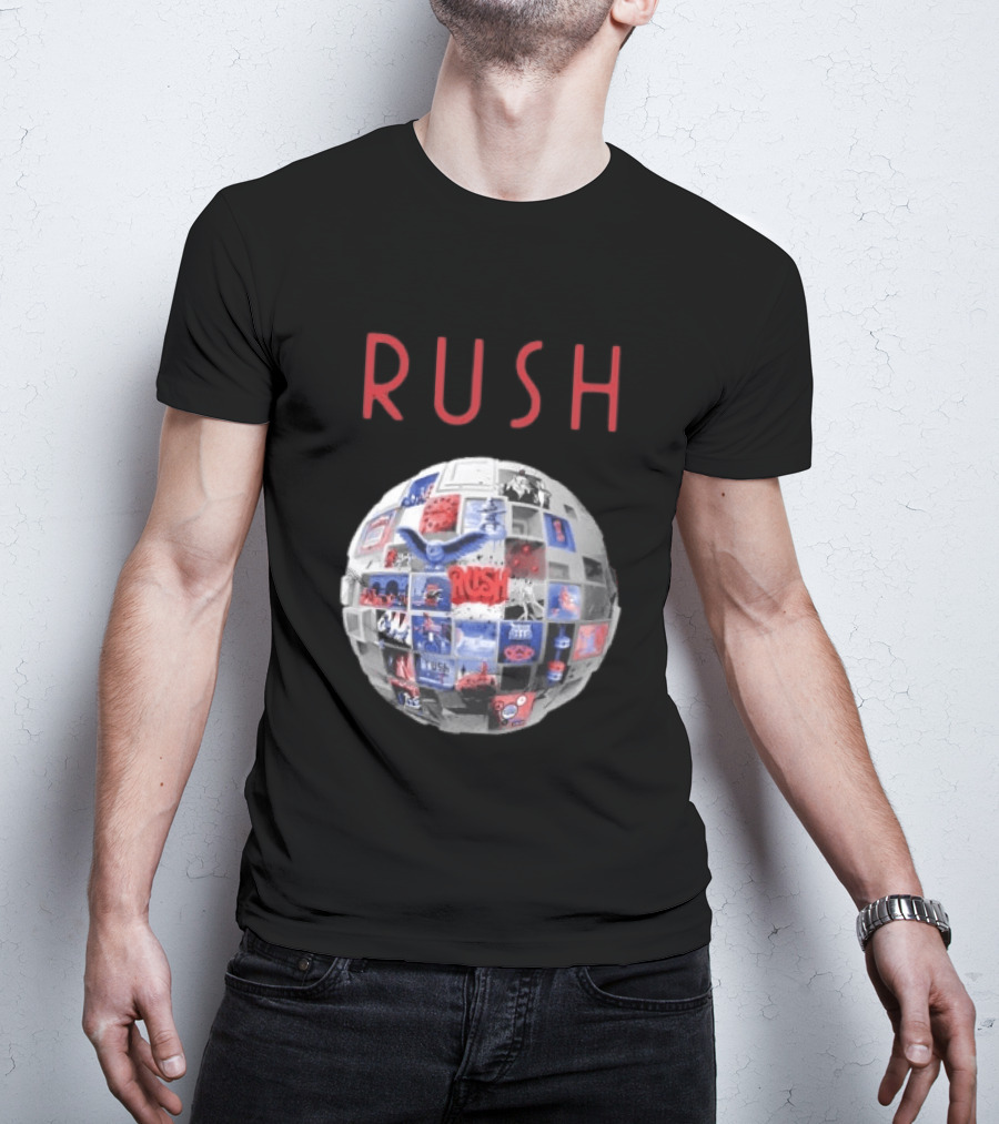 Rush All The World's An Album Tour 2026 2027 History Iconic Sphere Collage T-Shirt