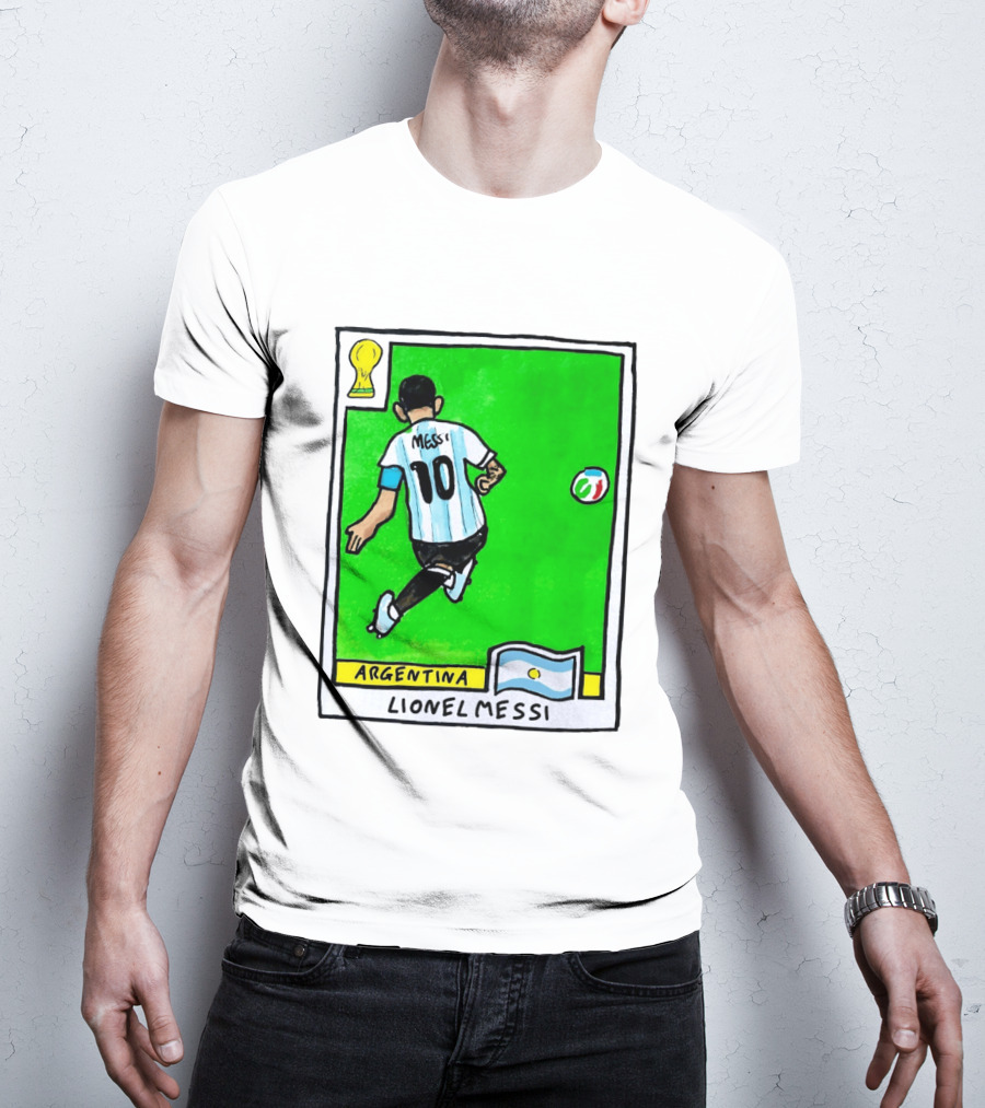 Lionel Messi Argentina Number 10 Football Card With World Cup And National Flag T-Shirt