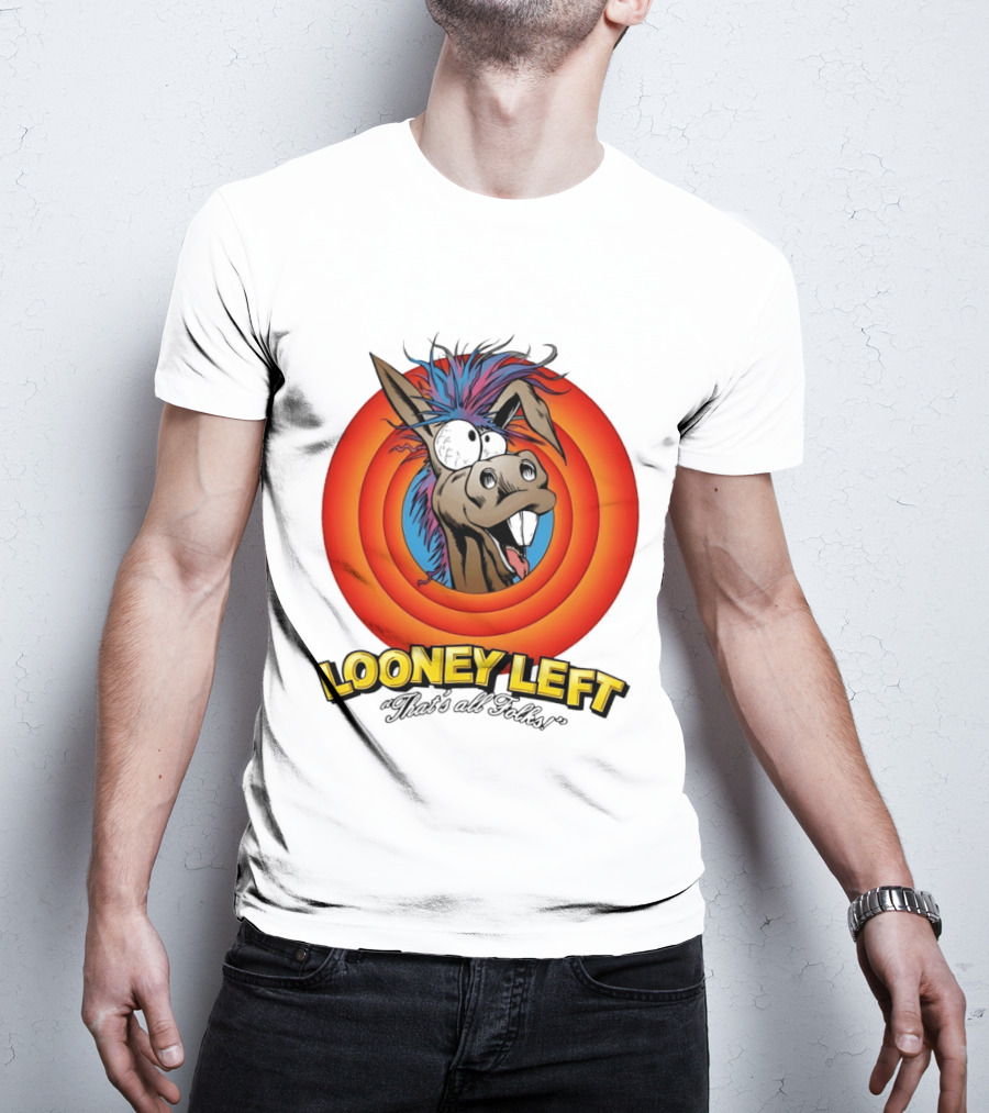 Looney Left That's All Folks Crazy Donkey Cartoon T-Shirt