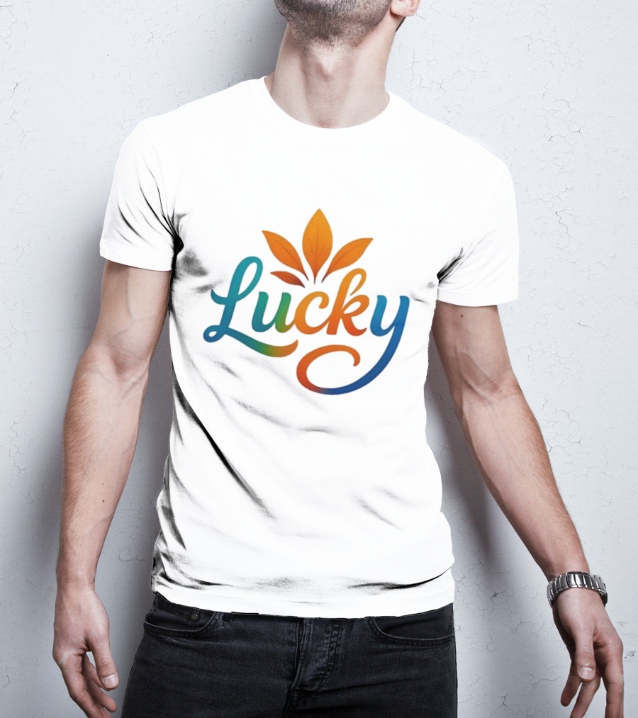 Lucky Colorful Leaves Blue And Orange Gradient T-Shirt