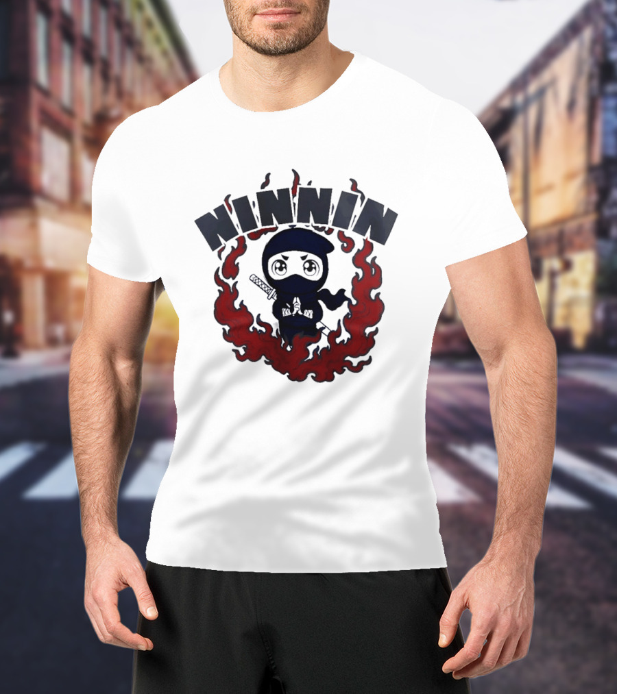 Ninin Ninja Chibi Flames Katana T-Shirt