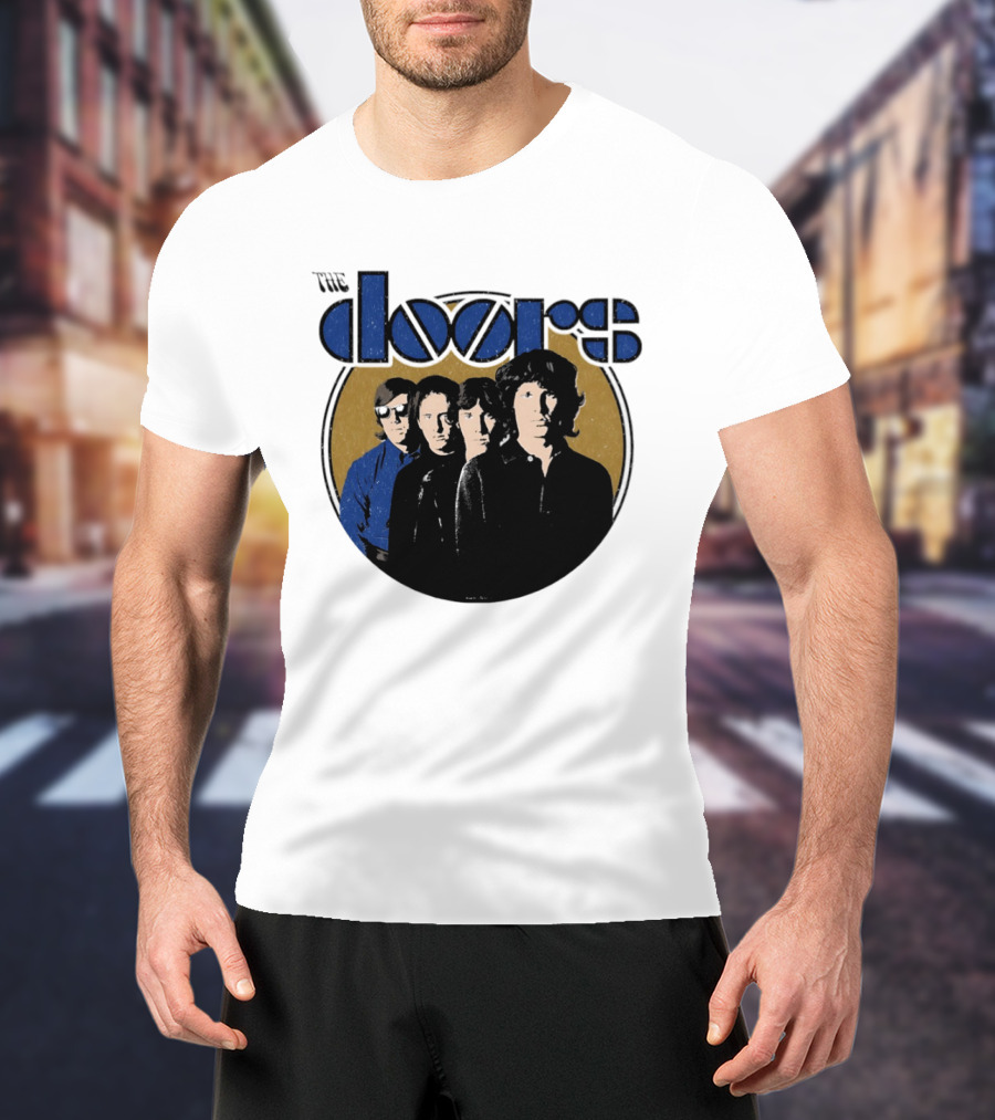 The Doors Faces Band Members Iconic Gold Circle T-Shirt