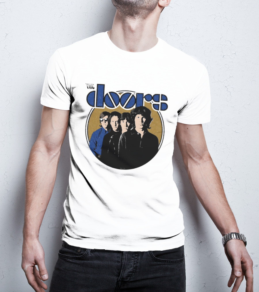 The Doors Faces Band Members Iconic Gold Circle T-Shirt