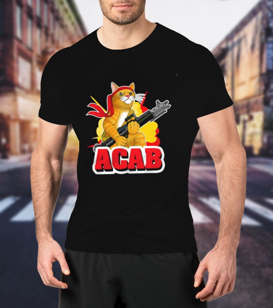 ACAB All Cats Are Badasses Rocket Launcher Cat With Red Bandana T-Shirt
