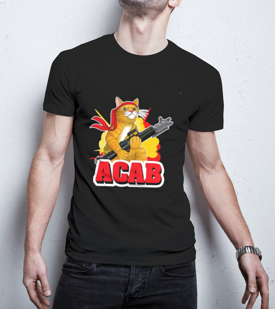ACAB All Cats Are Badasses Rocket Launcher Cat With Red Bandana T-Shirt