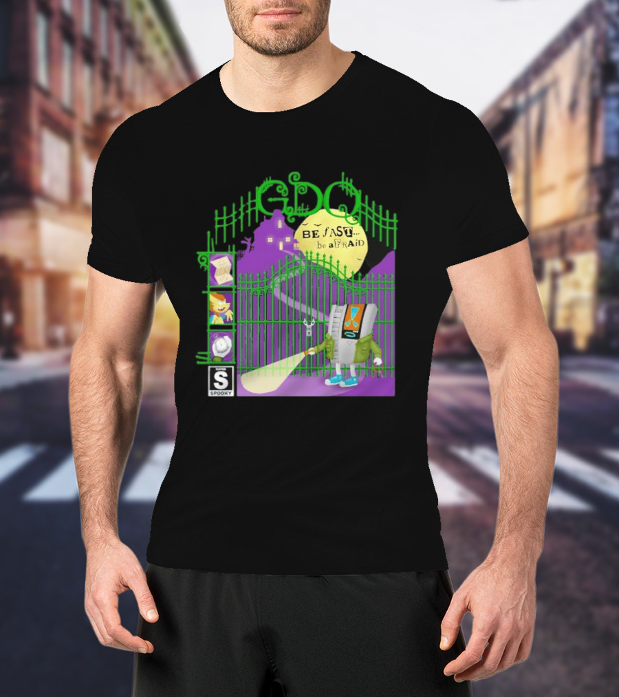 Gdq Be Fast Be Afraid Spooky Retro Robot Gaming T-Shirt