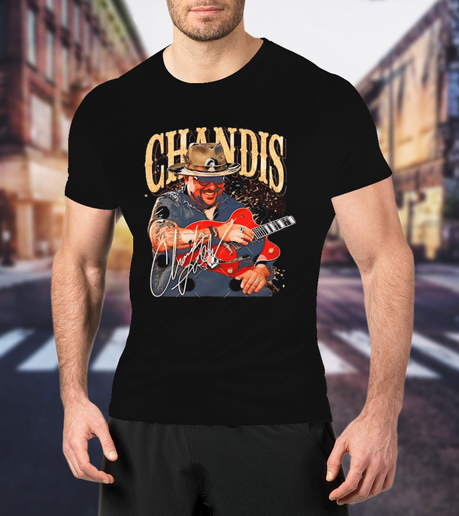Chandis Guitarist Smiling With Red Guitar And Hat T-Shirt