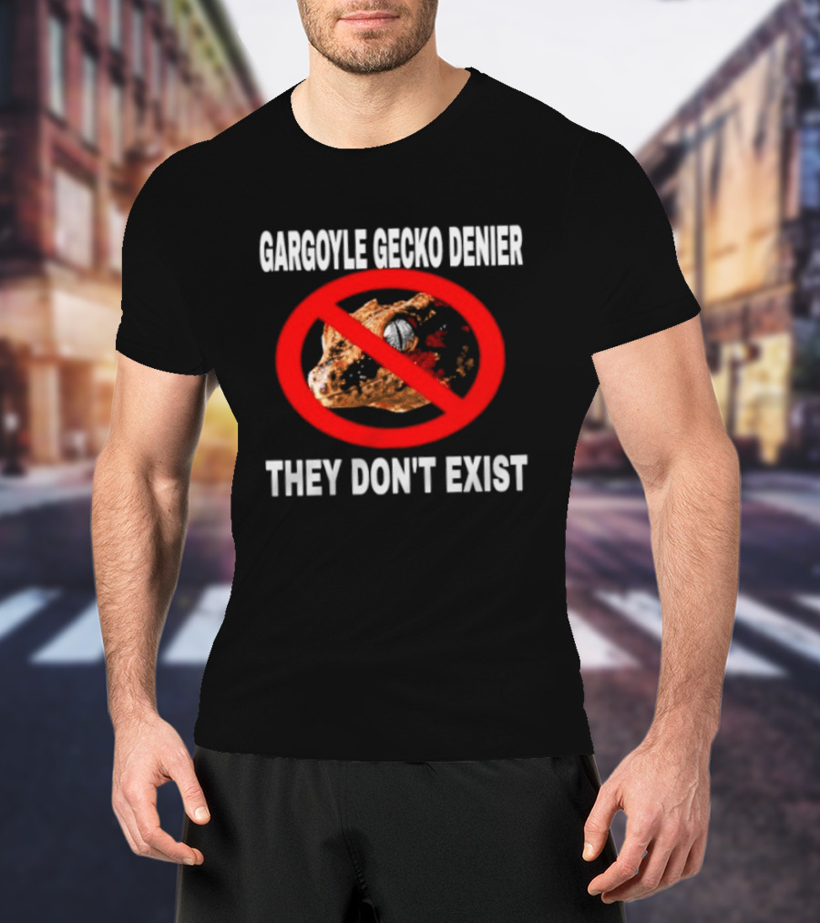Gargoyle Gecko Denier They Don't Exist Reptile Red Circle Slash T-Shirt