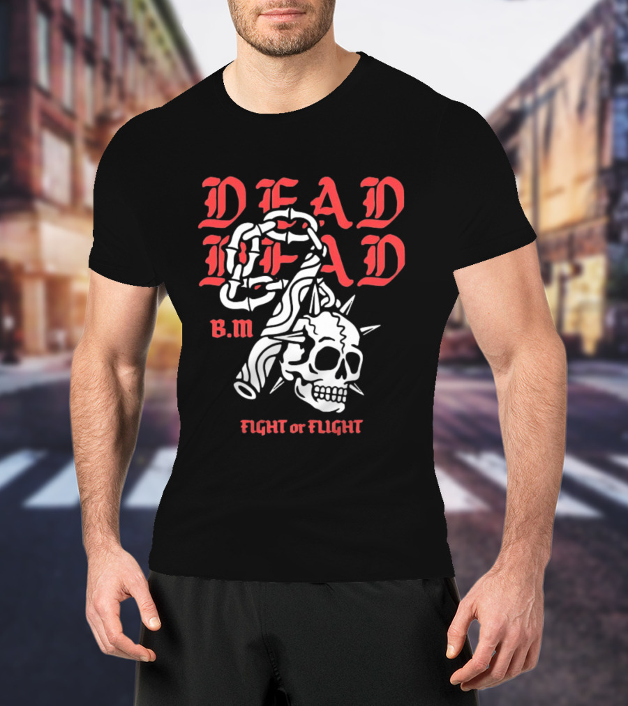 Dead Head BM Fight Or Flight Skull Gripped By Hand Spiked Chain T-Shirt