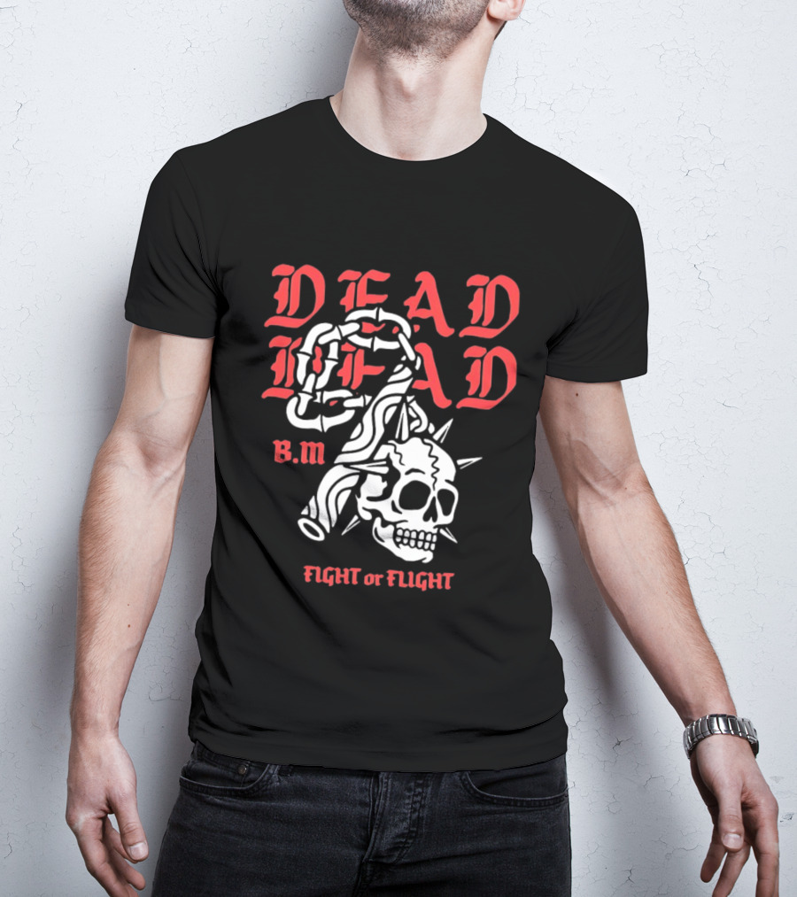 Dead Head BM Fight Or Flight Skull Gripped By Hand Spiked Chain T-Shirt