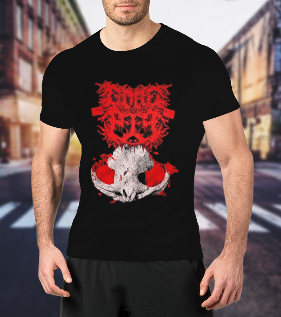 Gore Boar Skull Red Face Death Metal Hardcore T-Shirt