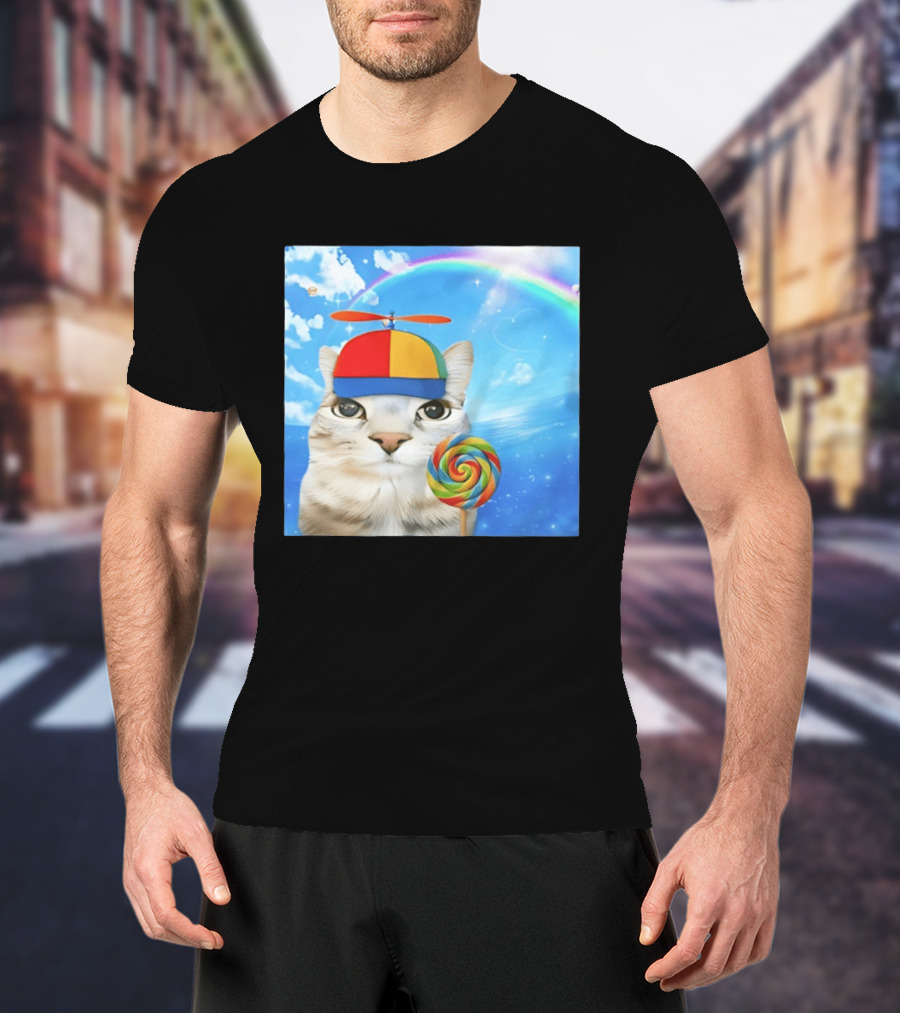 Happy Cat Rainbow Lollipop Dreamcore Brainrot Meme Weirdcore Aesthetic T-Shirt