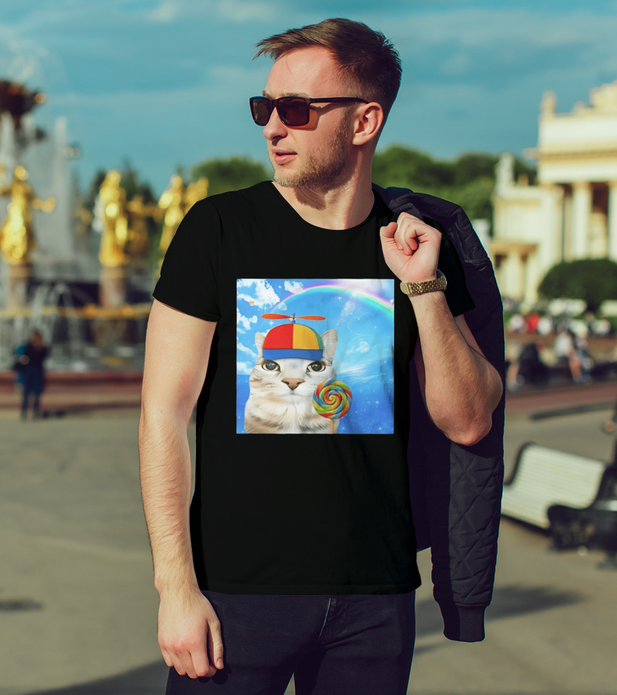 Happy Cat Rainbow Lollipop Dreamcore Brainrot Meme Weirdcore Aesthetic T-Shirt
