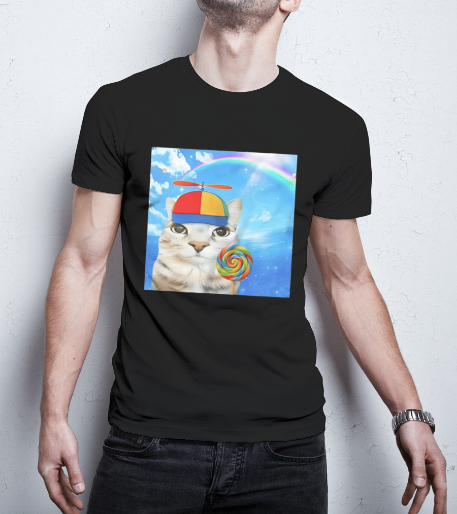 Happy Cat Rainbow Lollipop Dreamcore Brainrot Meme Weirdcore Aesthetic T-Shirt
