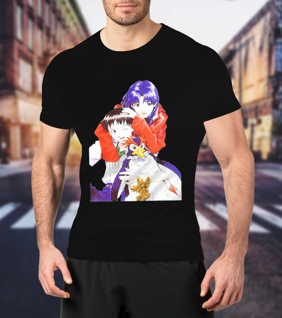 Shinji Ikari Misato Katsuragi Pen Pen Neon Genesis Evangelion Anime Characters T-Shirt