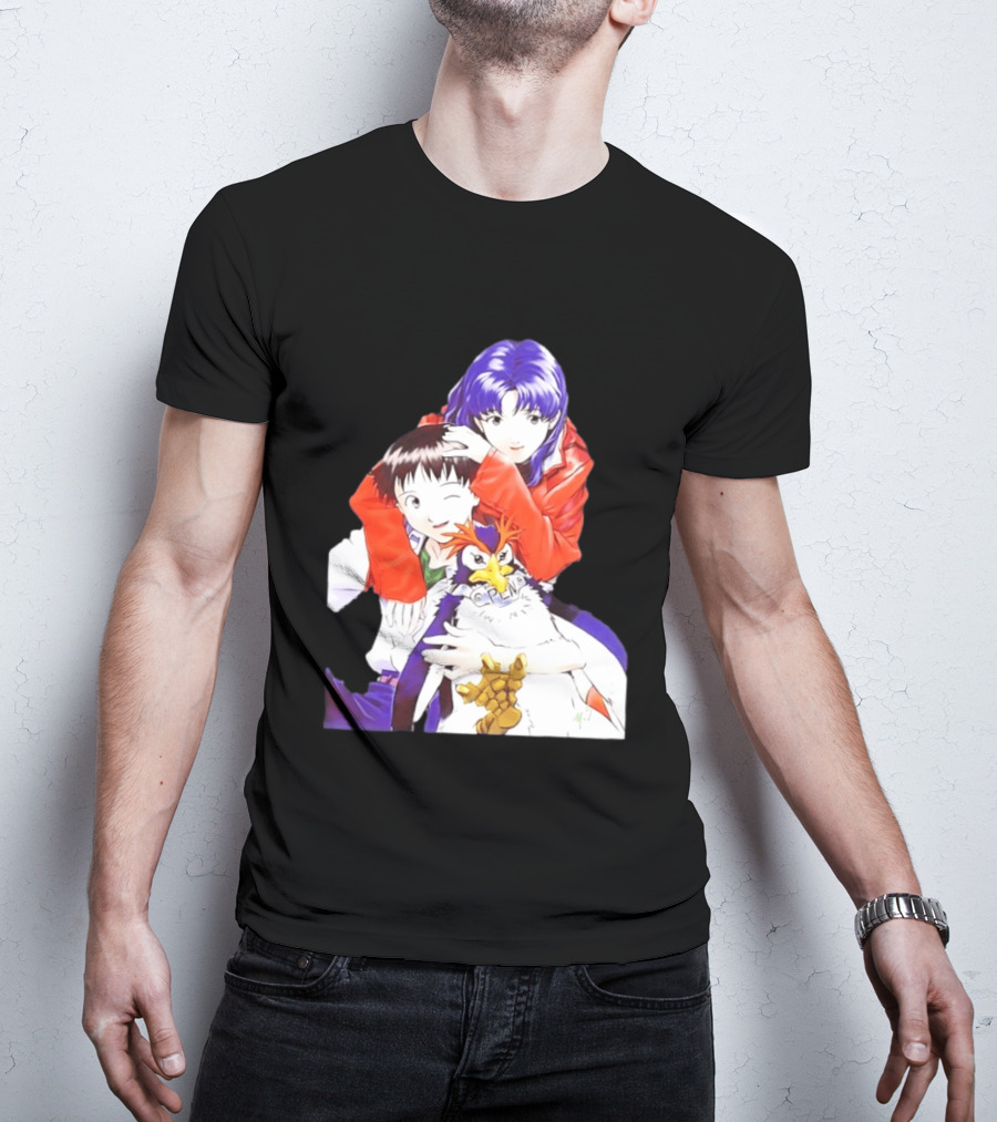 Shinji Ikari Misato Katsuragi Pen Pen Neon Genesis Evangelion Anime Characters T-Shirt