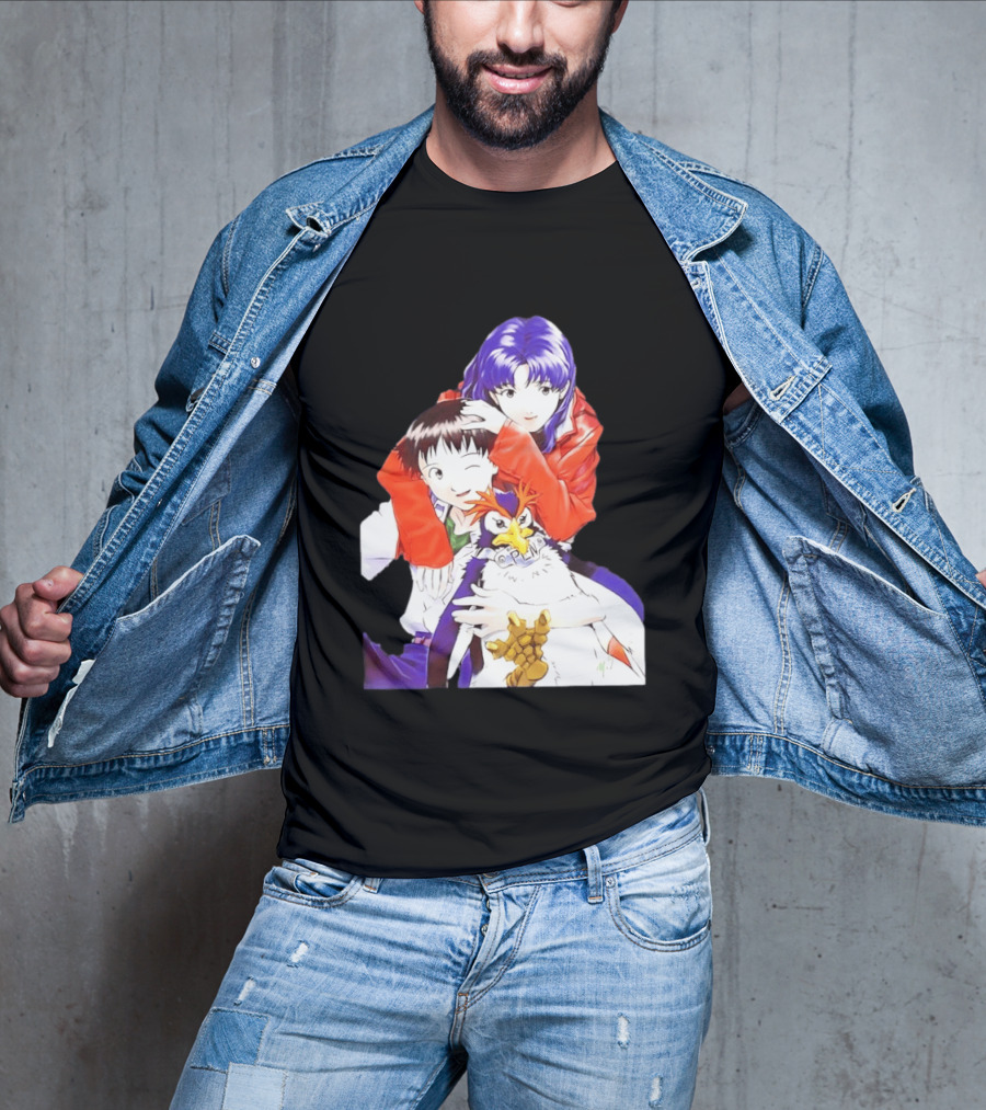 Shinji Ikari Misato Katsuragi Pen Pen Neon Genesis Evangelion Anime Characters T-Shirt
