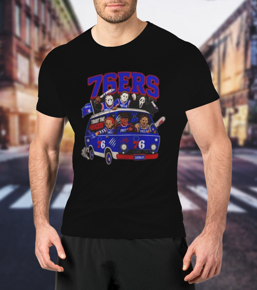Philadelphia 76ers Trust The Process Horror Movie Characters Van T-Shirt