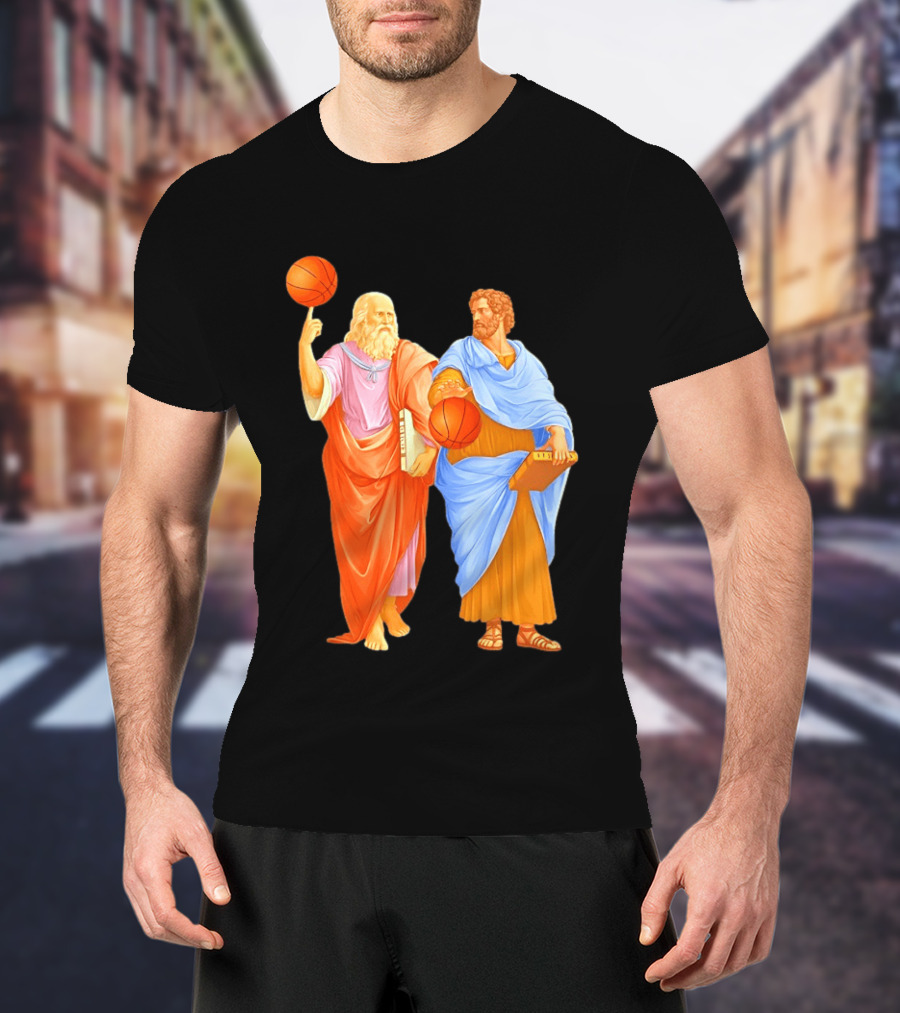 Plato Spinning Basketball Aristotle Playing Basketball In Ancient Greek Philosophy Duel T-Shirt