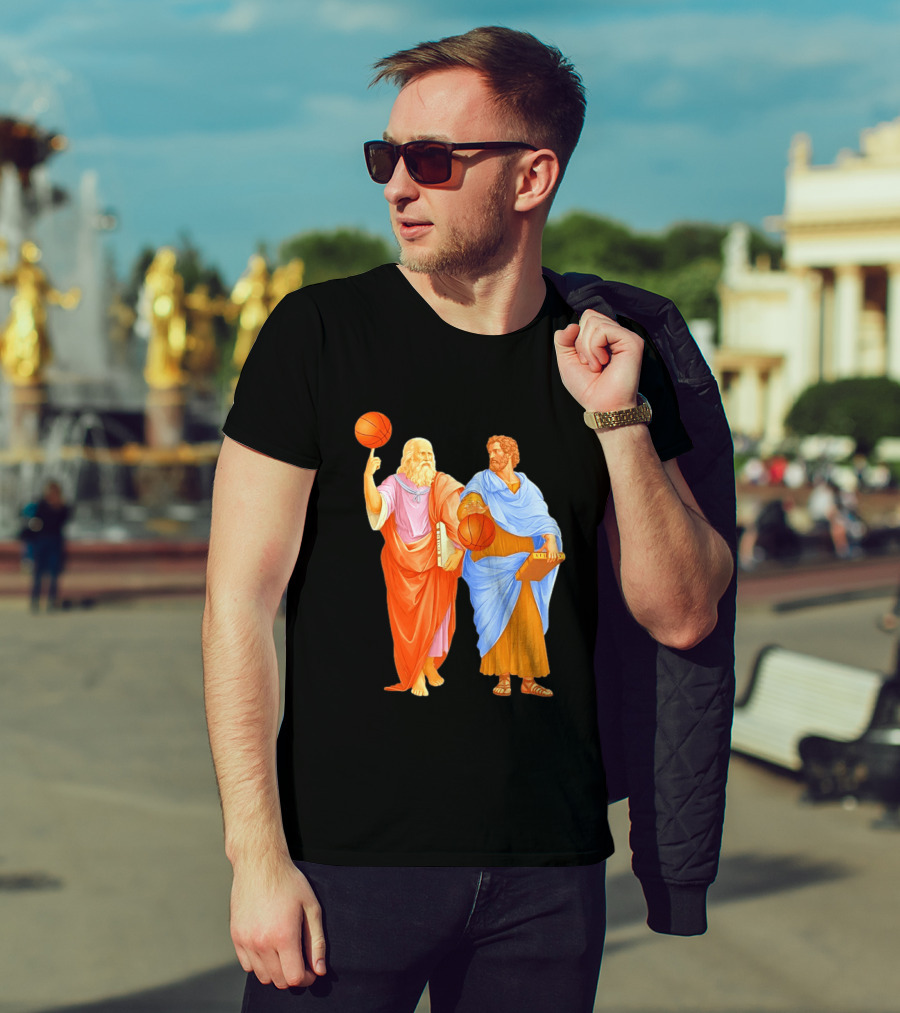 Plato Spinning Basketball Aristotle Playing Basketball In Ancient Greek Philosophy Duel T-Shirt