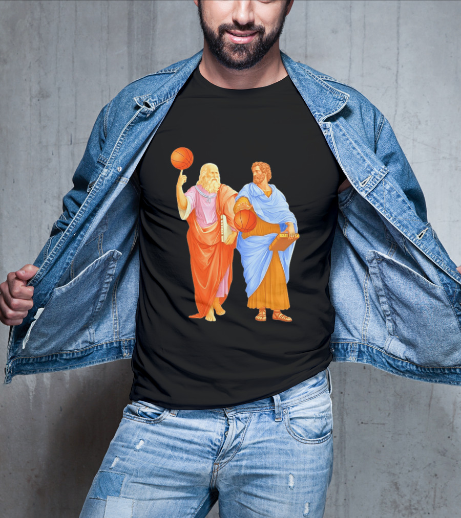 Plato Spinning Basketball Aristotle Playing Basketball In Ancient Greek Philosophy Duel T-Shirt