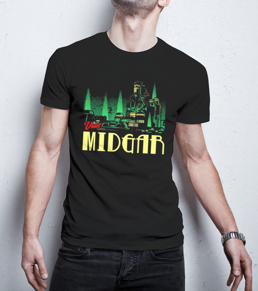 Visit Midgar Final Fantasy VII Cloud Strife Iconic Cityscape T-Shirt