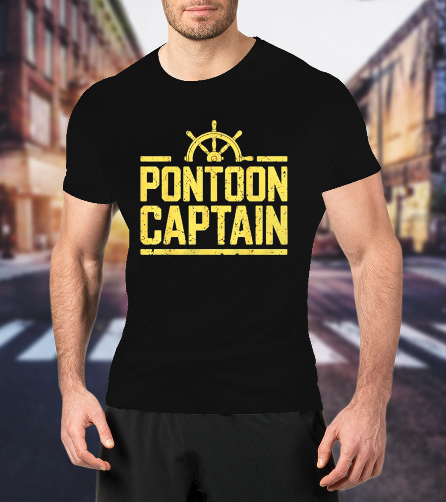 Pontoon Captain Ship Wheel Nautical Boating Adventure T-Shirt