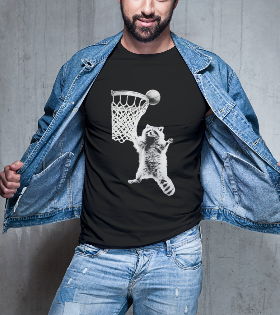 Raccoon Dunking Basketball Fun Animal Sports Play T-Shirt
