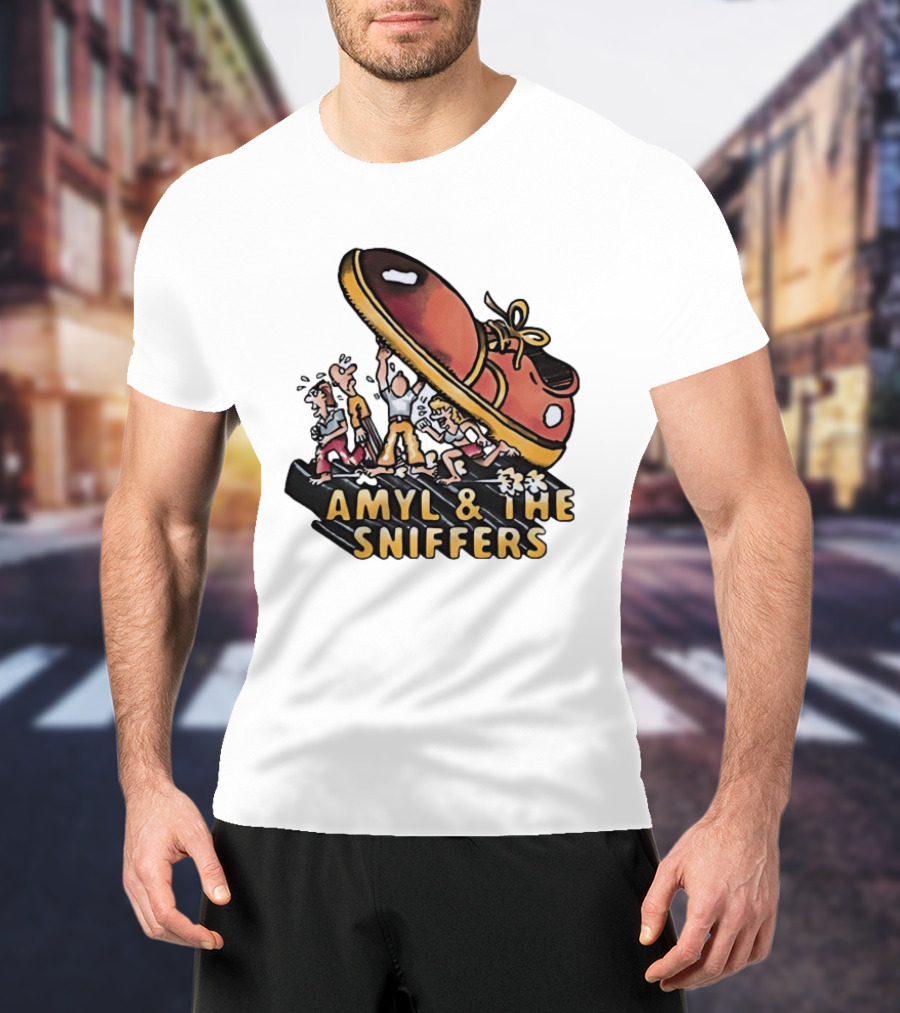 Amyl And The Sniffers Cartoon Giant Shoe Stomping T-Shirt