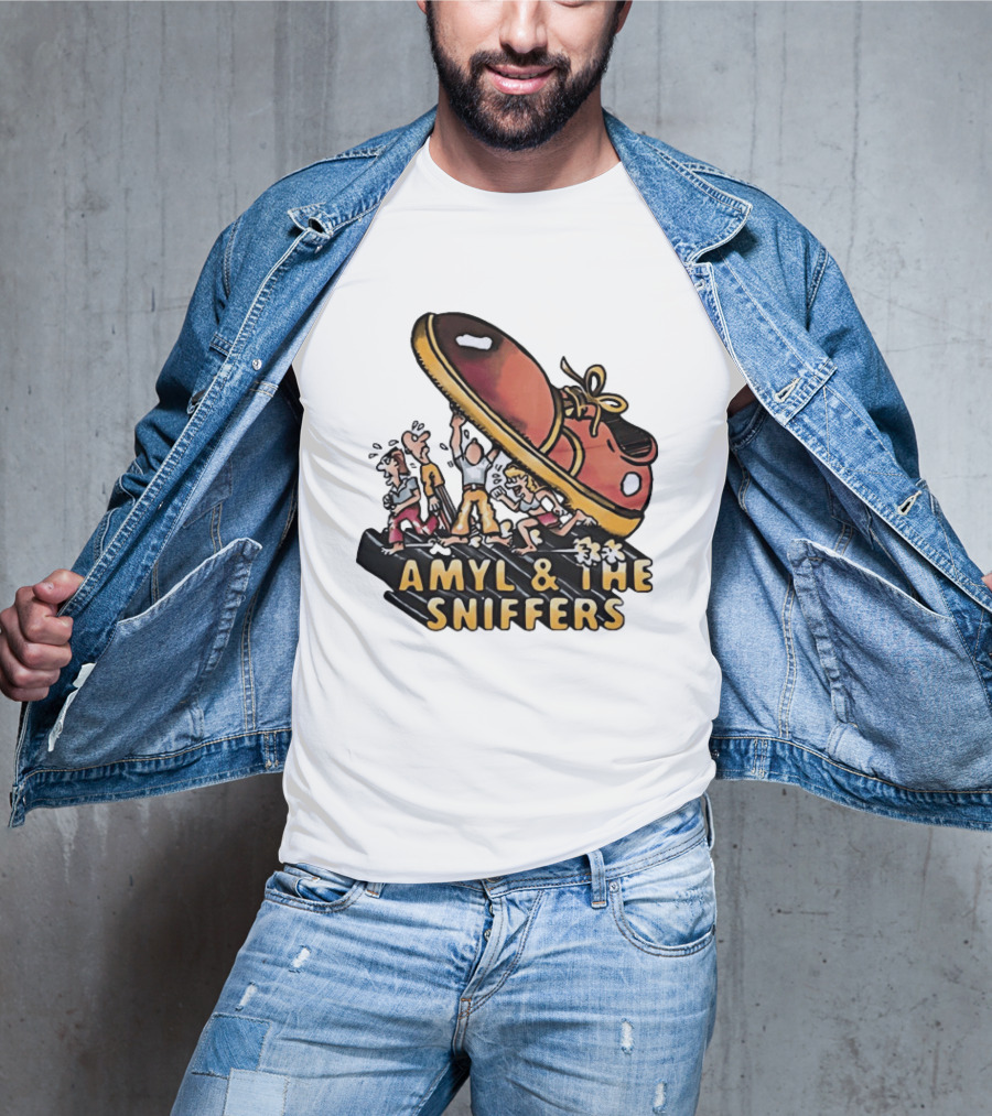 Amyl And The Sniffers Cartoon Giant Shoe Stomping T-Shirt