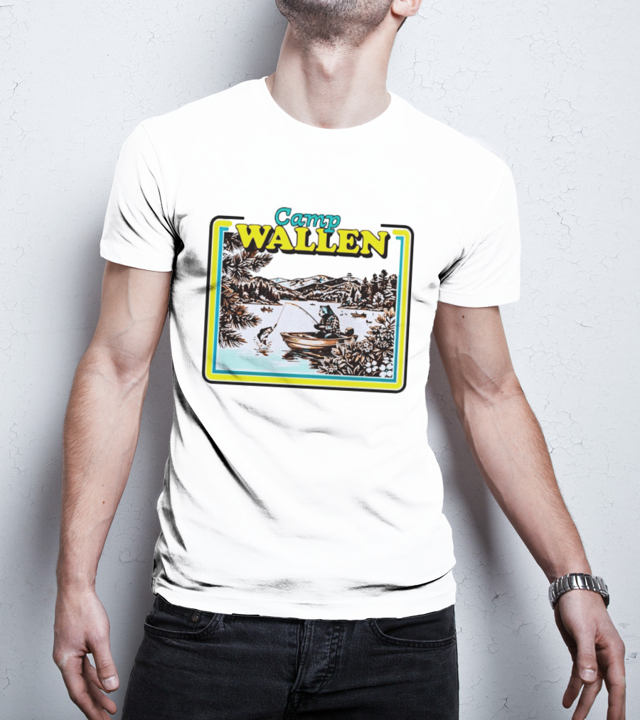 Camp Wallen Bear Fishing In Lake And Mountains Scene T-Shirt