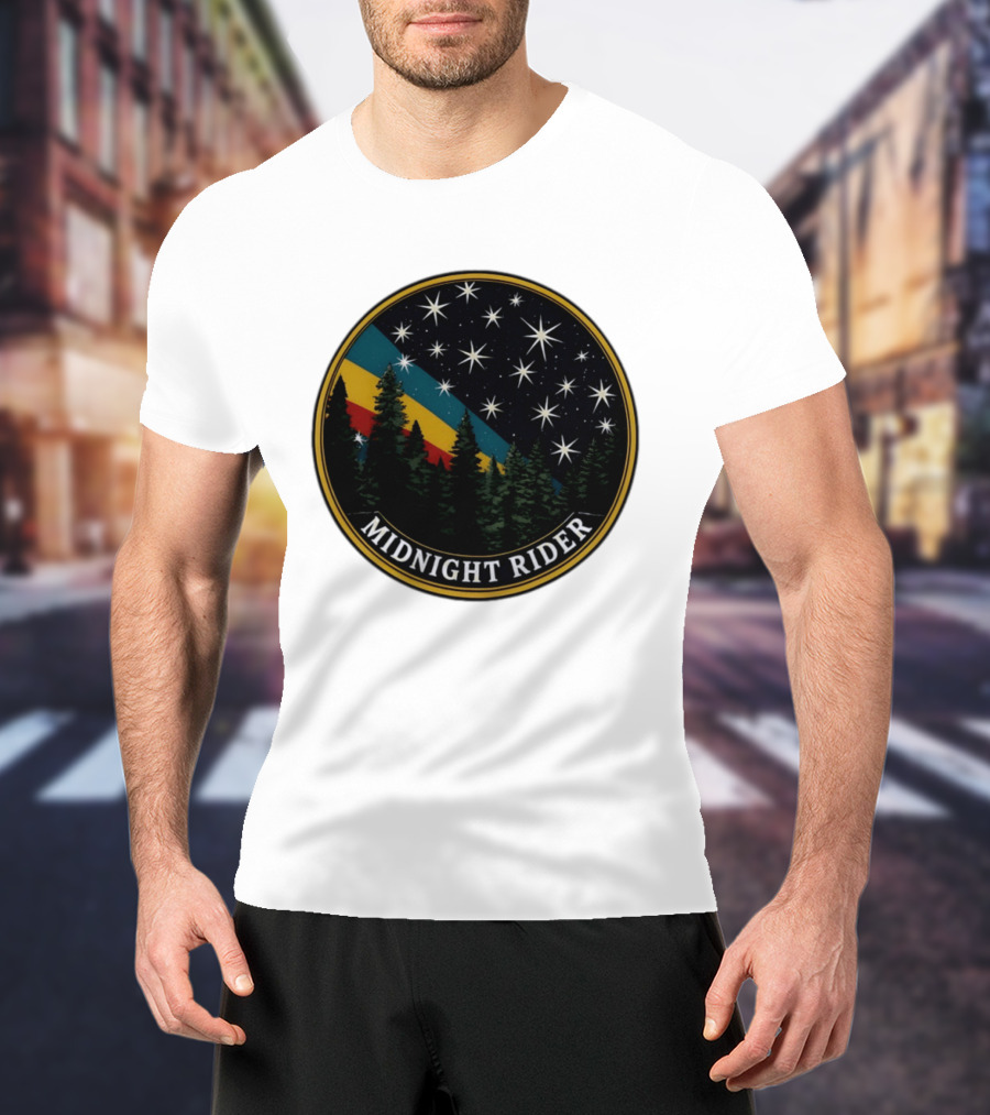 Midnight Rider Starry Night Pine Forest Retro Spectrum T-Shirt