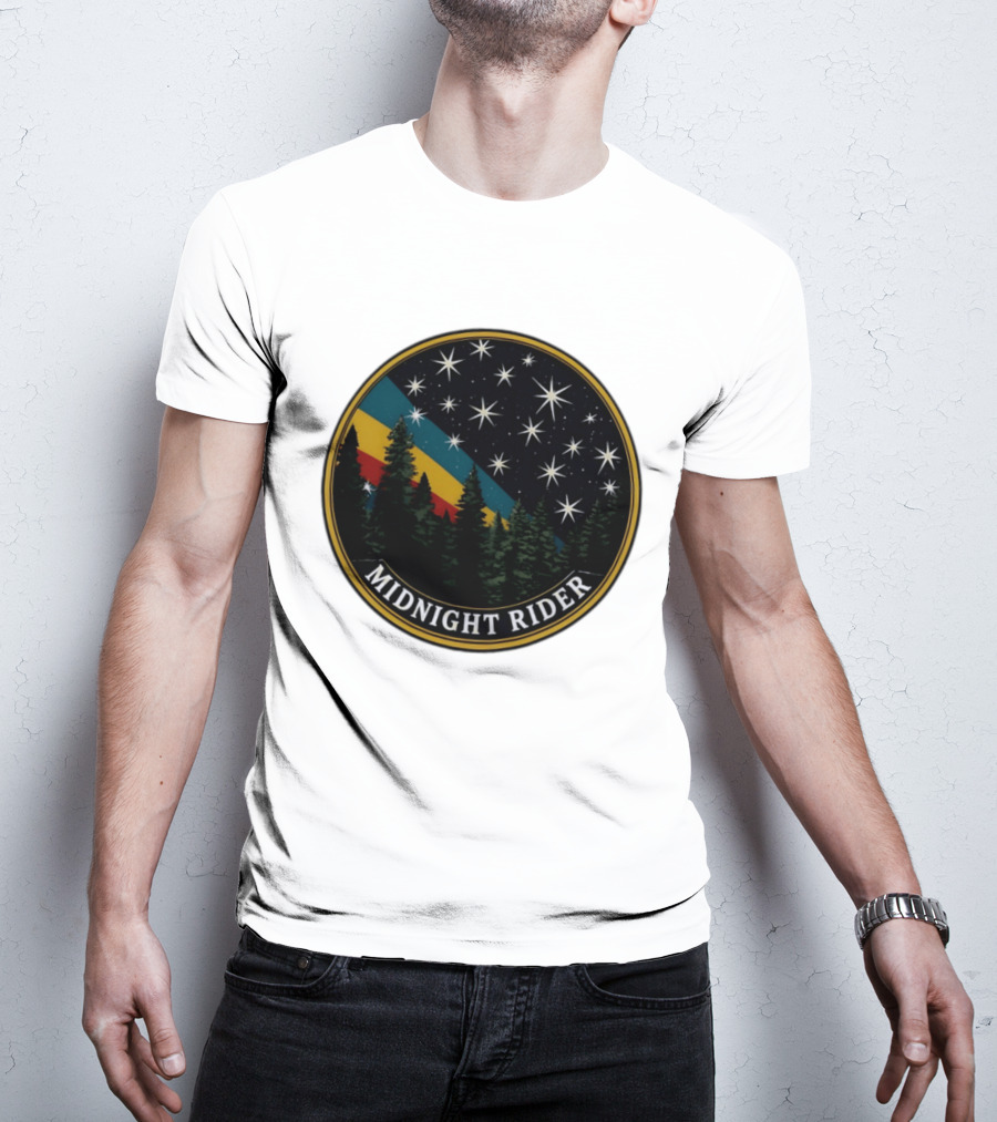 Midnight Rider Starry Night Pine Forest Retro Spectrum T-Shirt