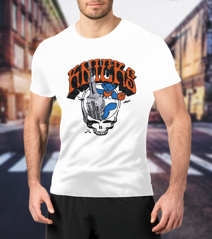 Knicks Grateful Dead Dancing Bear Empire State Building Skulls Basketball T-Shirt