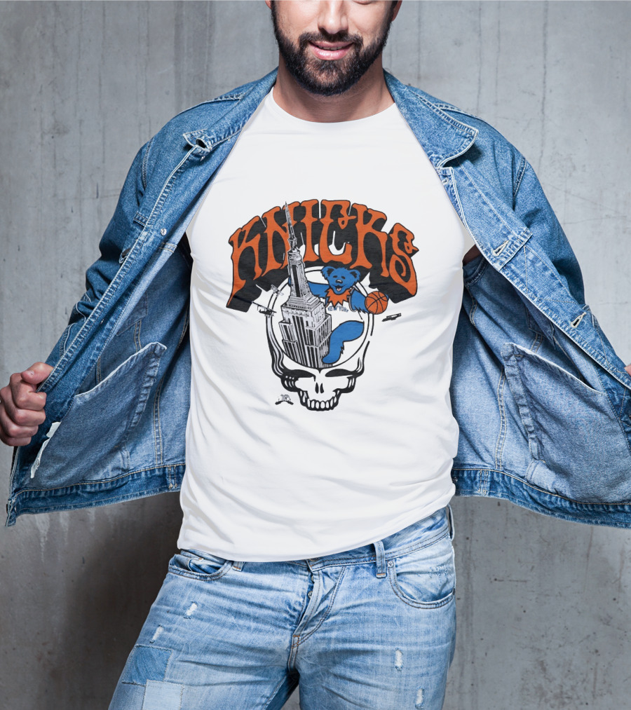 Knicks Grateful Dead Dancing Bear Empire State Building Skulls Basketball T-Shirt