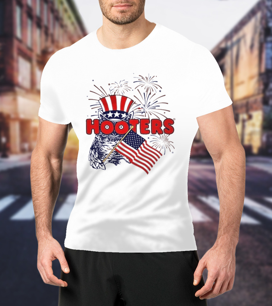 Hooters America Patriotic Owl Fireworks USA UPF 50+ T-Shirt