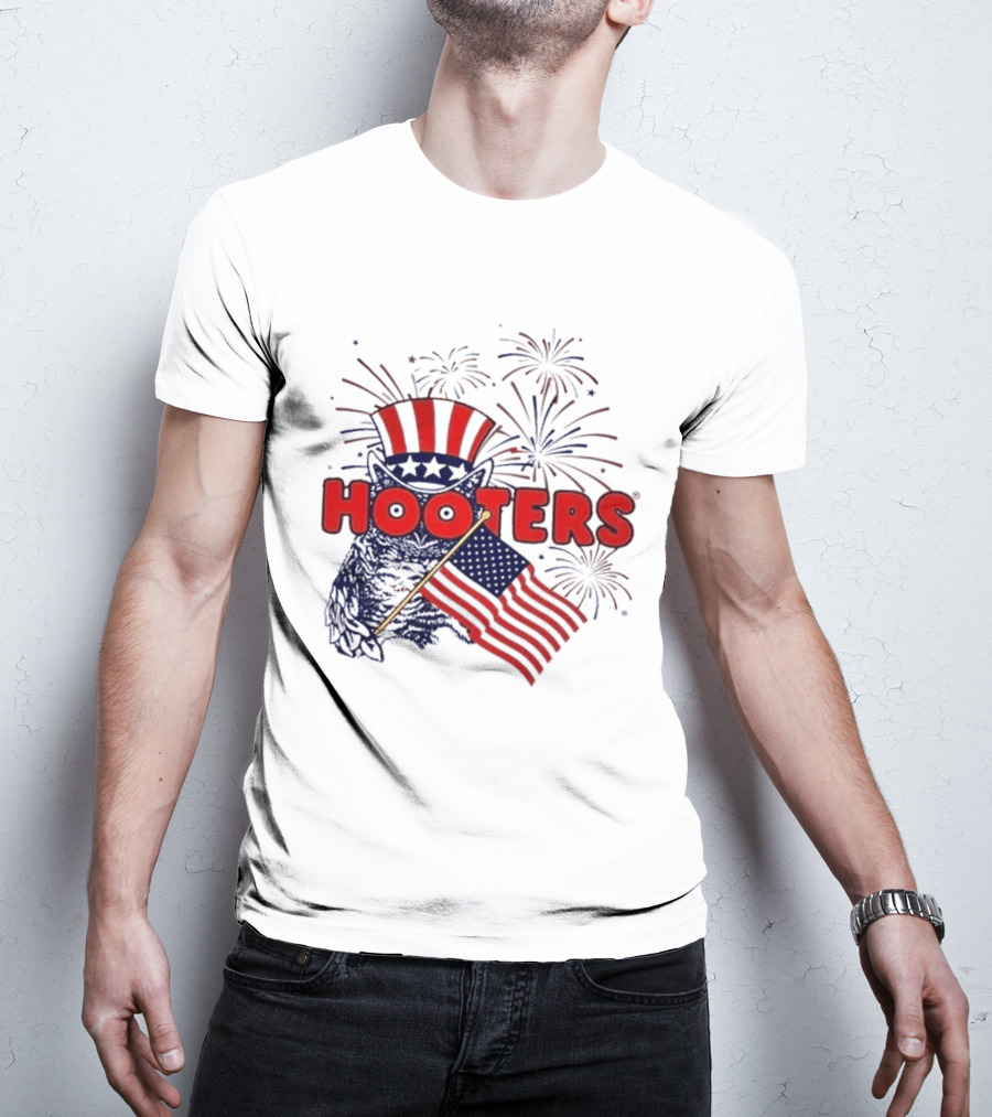 Hooters America Patriotic Owl Fireworks USA UPF 50+ T-Shirt