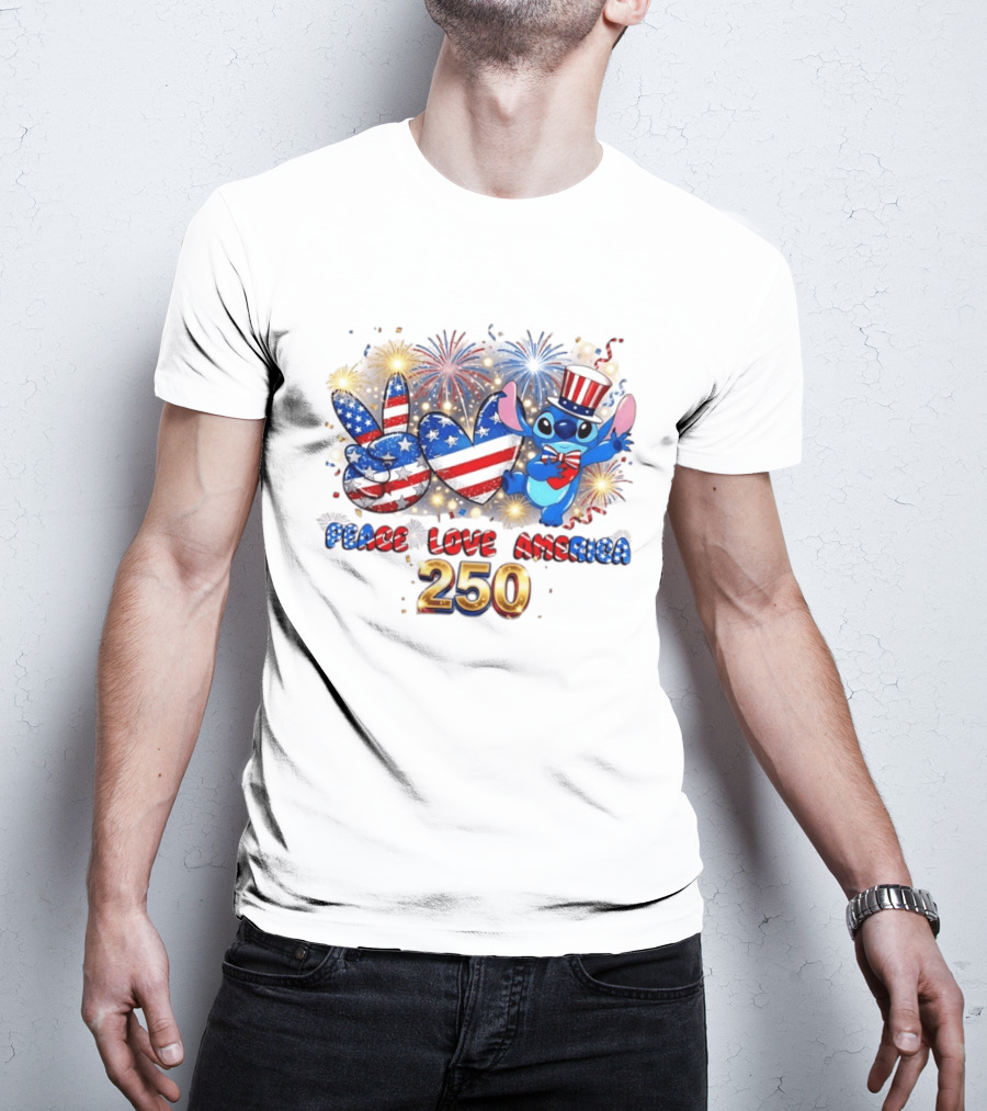 Peace Love America Stitch 250 4th Of July Celebration T-Shirt