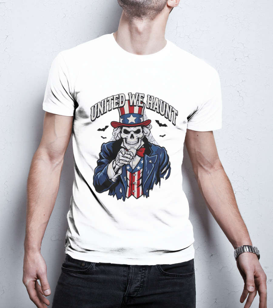 Uncle Sam Skeleton Pointing United We Haunt Halloween Bats T-Shirt