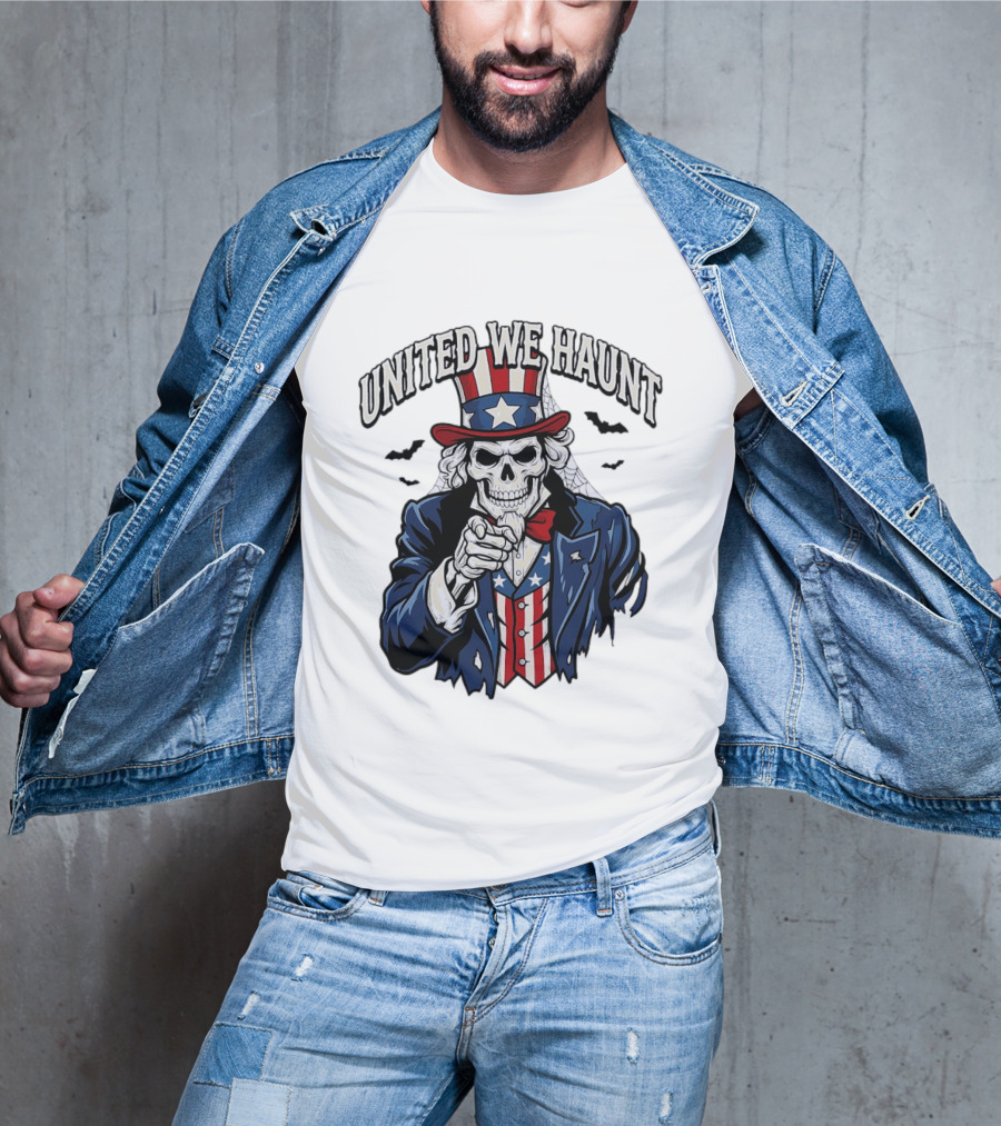 Uncle Sam Skeleton Pointing United We Haunt Halloween Bats T-Shirt
