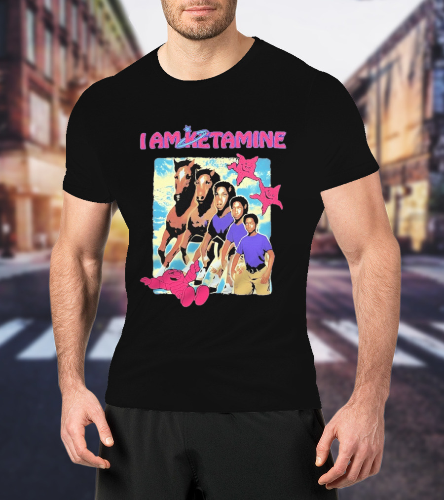 I AM KETAMINE Horse Morph Psychedelic Character Pink Stars T-Shirt