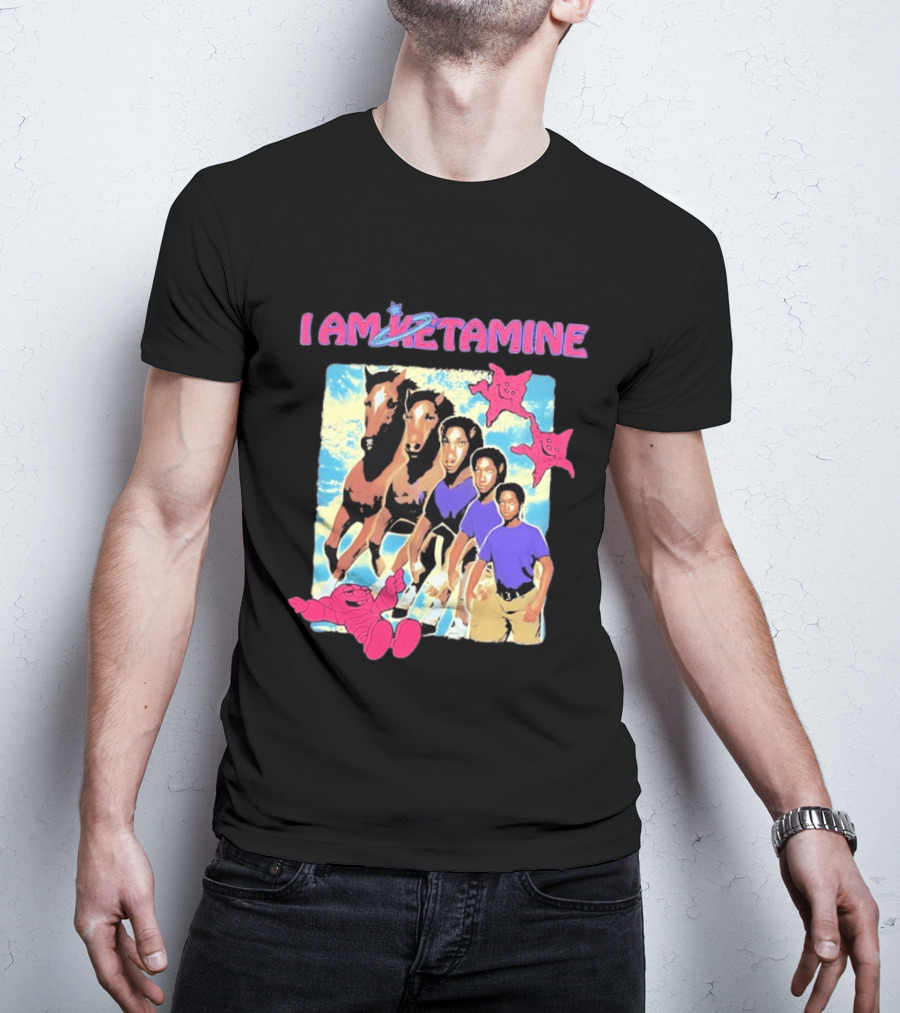 I AM KETAMINE Horse Morph Psychedelic Character Pink Stars T-Shirt