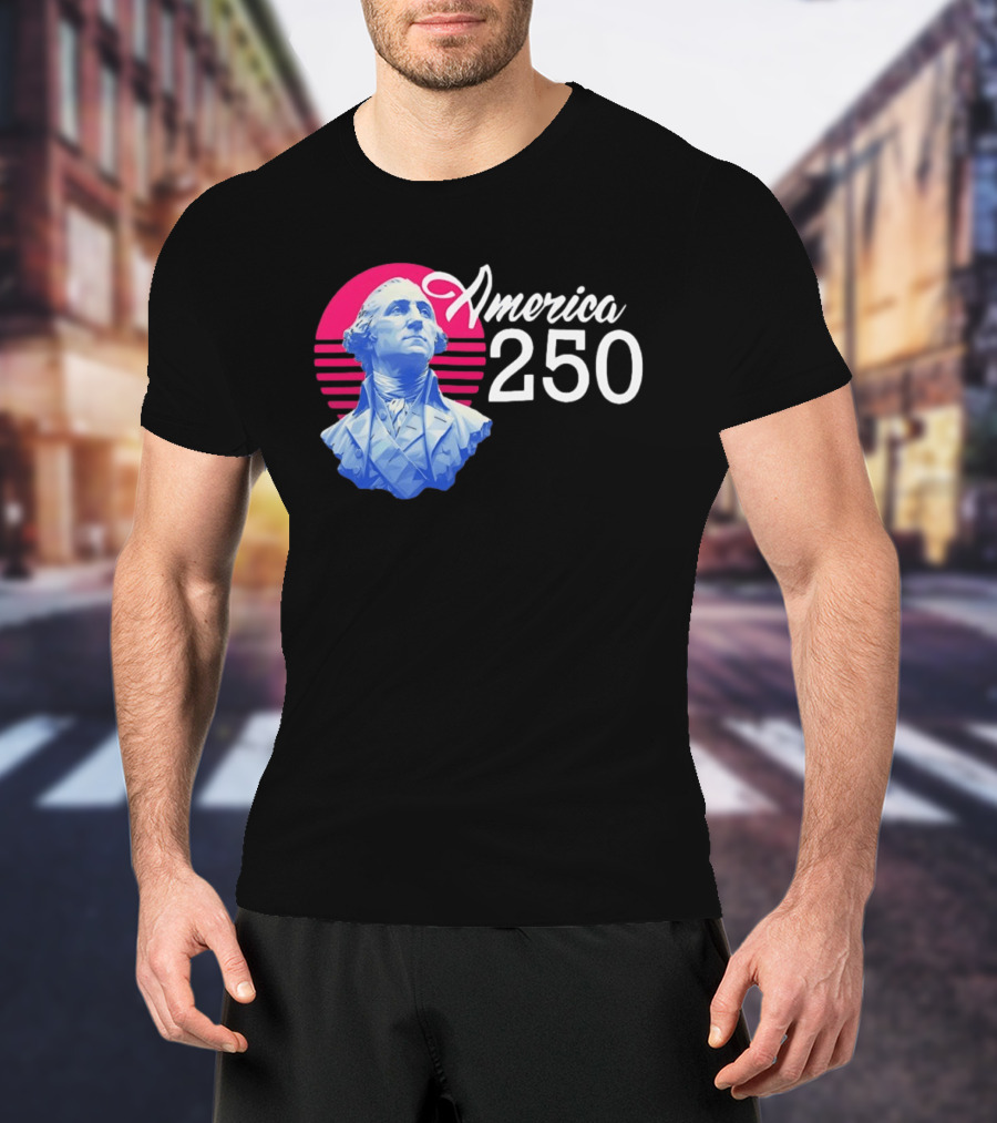 George Washington America 250 Synthwave Retro Bust T-Shirt